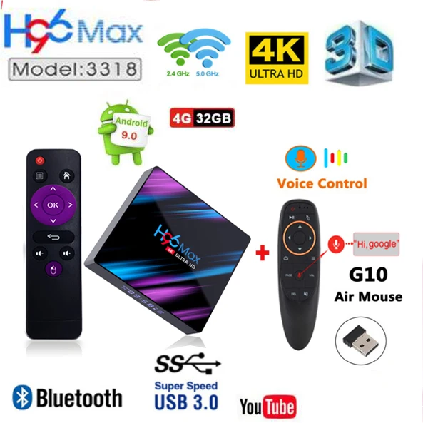 ТВ приставка Android 9,0 H96 max rk3318 Rockchip четырехъядерный 100m lan 2G 16G/4G 32G/64G 2,4G/5G Wifi Bluetooth 4,0 h96 max 3188 - Цвет: 4G 32G G10