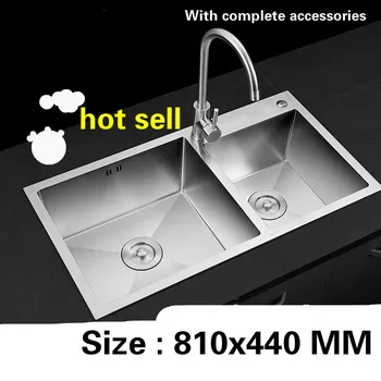 Best Free Shipping Kitchen Sink Durable Manual 3mm Thick Food Grade Stainless Steel Vogue Double Groove 810 X440 MM