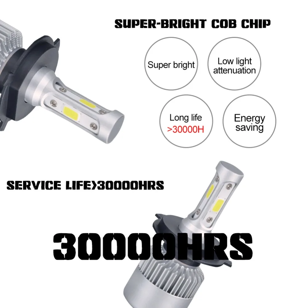 S2 H7 светодиодный автомобиль лампа H1 авто фары H3 H11/H8/H9 H13 HB3 HB4 H27/880 9004 HIR2 COB 72 Вт 8000lm 6500 K 24 V 12 V H4 светодиодный авто лампы