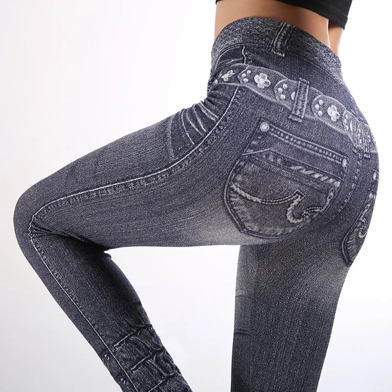 

Hot Jeans For Women Denim Pants 2019 New Pockets Printed Push Up Body Imitation Cowboy Slim Leggings Fitness Plus Size Legging