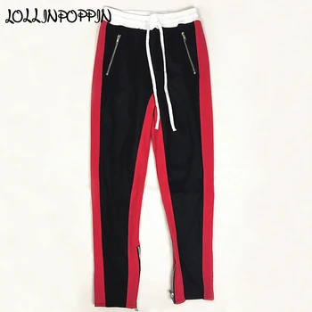 

Side Zipper Mens Contrast Color Side Stripe Track Pants Zippered Pockets & Leg Opening High Street Jogger Pants Elastic Waist