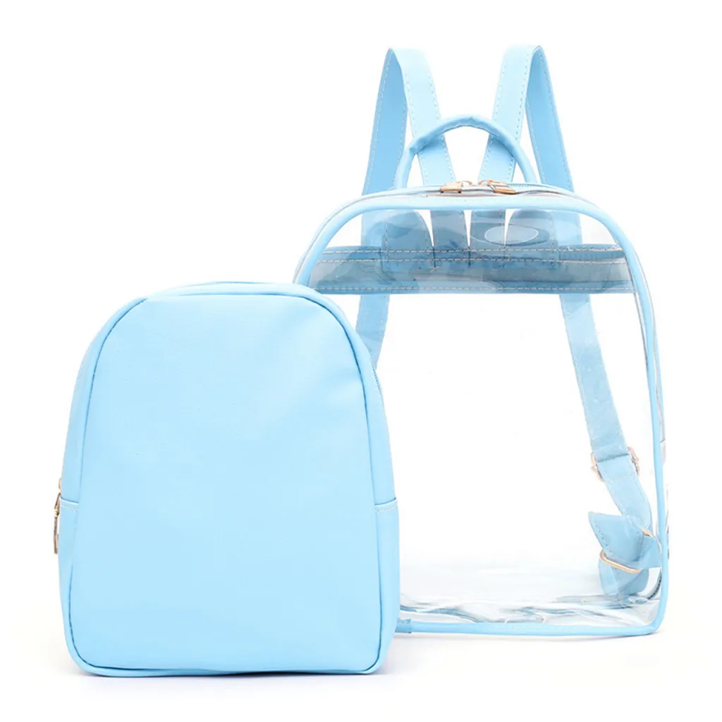 

2 PCS PVC Transparent Purse Backpack Clear Designer Backpacks Women High Quality School Bag for Teenage Girls Mochila Feminina