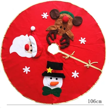 

1pc Red Christmas Tree Skirt With Santa Claus Snowman Elk Snow For XMAS Tree Decoration New Year Home Party Supplies