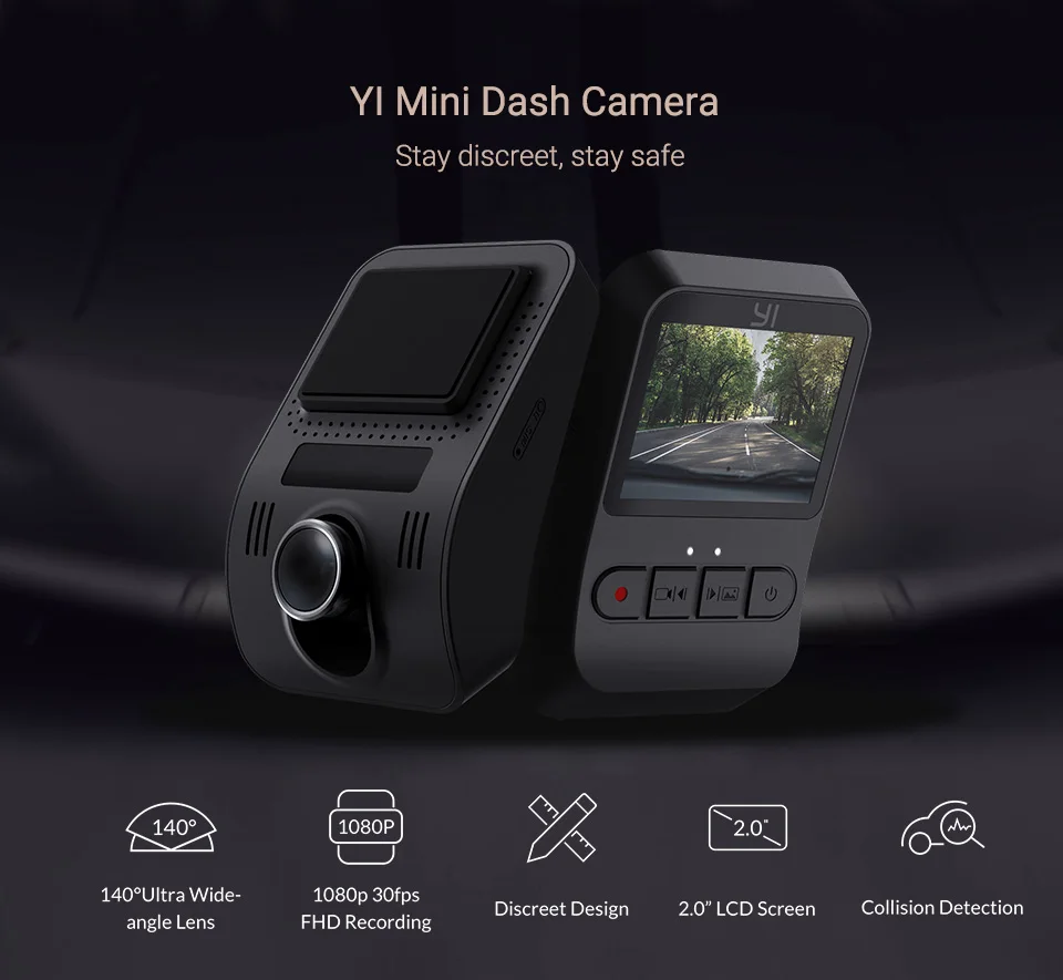 YI Mini Dash Cam 1080p FHD видеорегистратор Wi-Fi Автомобильная камера с широкоугольным объективом 140 градусов ночное