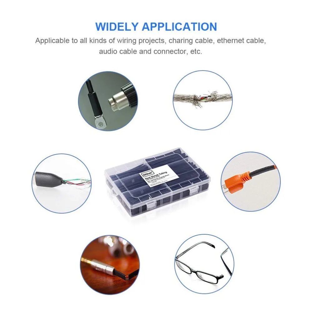 Термоусадочные трубки 2:1, 154 шт. Электрический провод кабель изоляции Защиты огнестойкие гильзы обмотки комплект с футляром для хранения