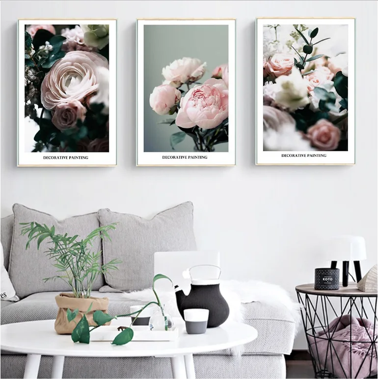 

Modern Small Fresh Rose Flower 3 Pieces Decorative Painting Modular Picture Wall Art Canvas Painting for Living Room No Framed