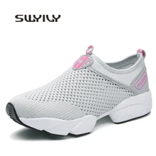 SWYIVY/Женская Удобная спортивная обувь; сетчатая дышащая прогулочная обувь; сезон лето года; женские легкие кроссовки без шнуровки на платформе для студентов