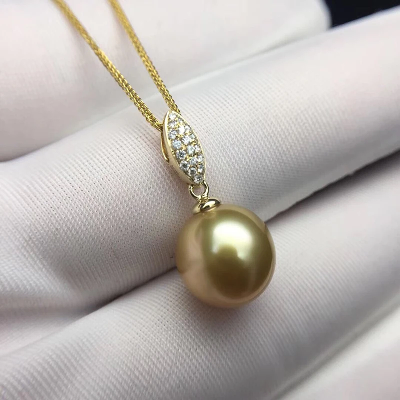 Sinya 12mm southsea golden pearl pendant inlay Real high luster diamonds 18K Au750 fine jewelry necklace for women ladies Hot (3)