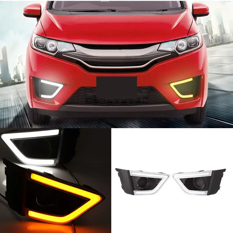 

White/Yellow Driving lamp Headlight start become blue for Honda Fit Jazz 2014-16