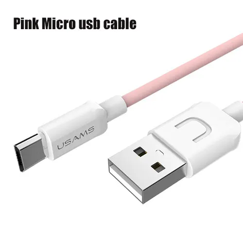 Micro USB кабель для Android, USAMS быстрое зарядное устройство USB кабель для samsung Xiaomi LG Microusb данных синхронизировать мобильный телефон зарядный кабель - Цвет: Pink