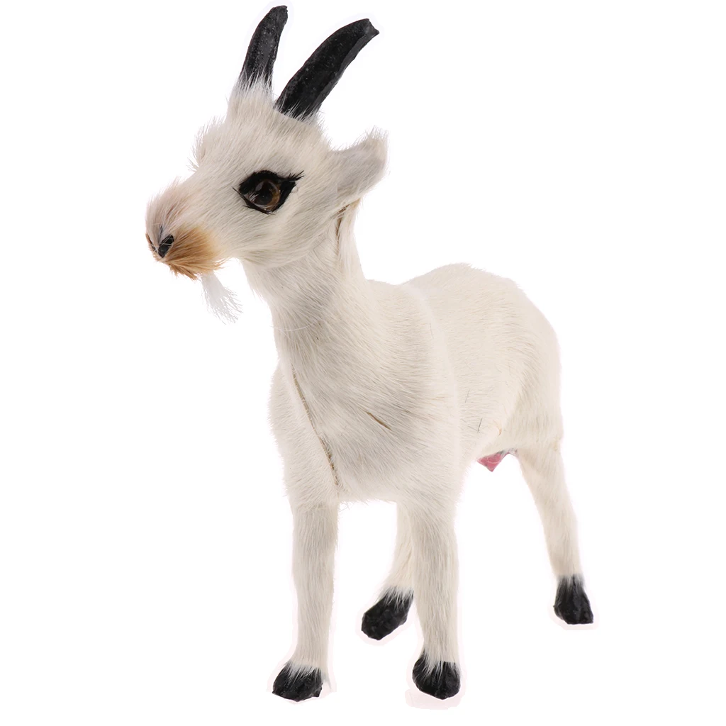 Realistic Faux Fur Stanidng Goat Animal Model Figures Home Decoration
