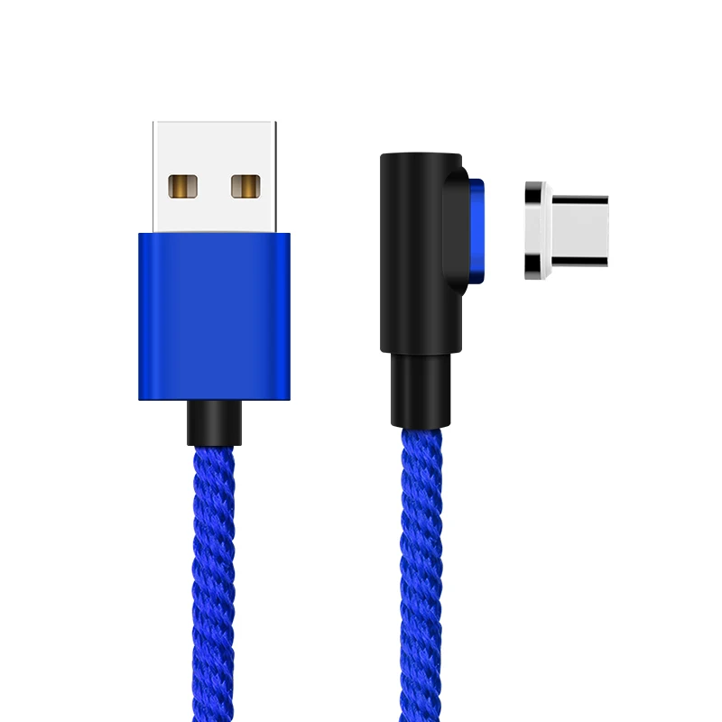 90 градусов 3A Магнитный кабель Micro usb type C QC3.0 кабель передачи данных для быстрой зарядки для iPhone XS MAX XR 8 SAMSUNG S10+ S9 XIAOMI Mi9 Mi8 - Тип штекера: Blue