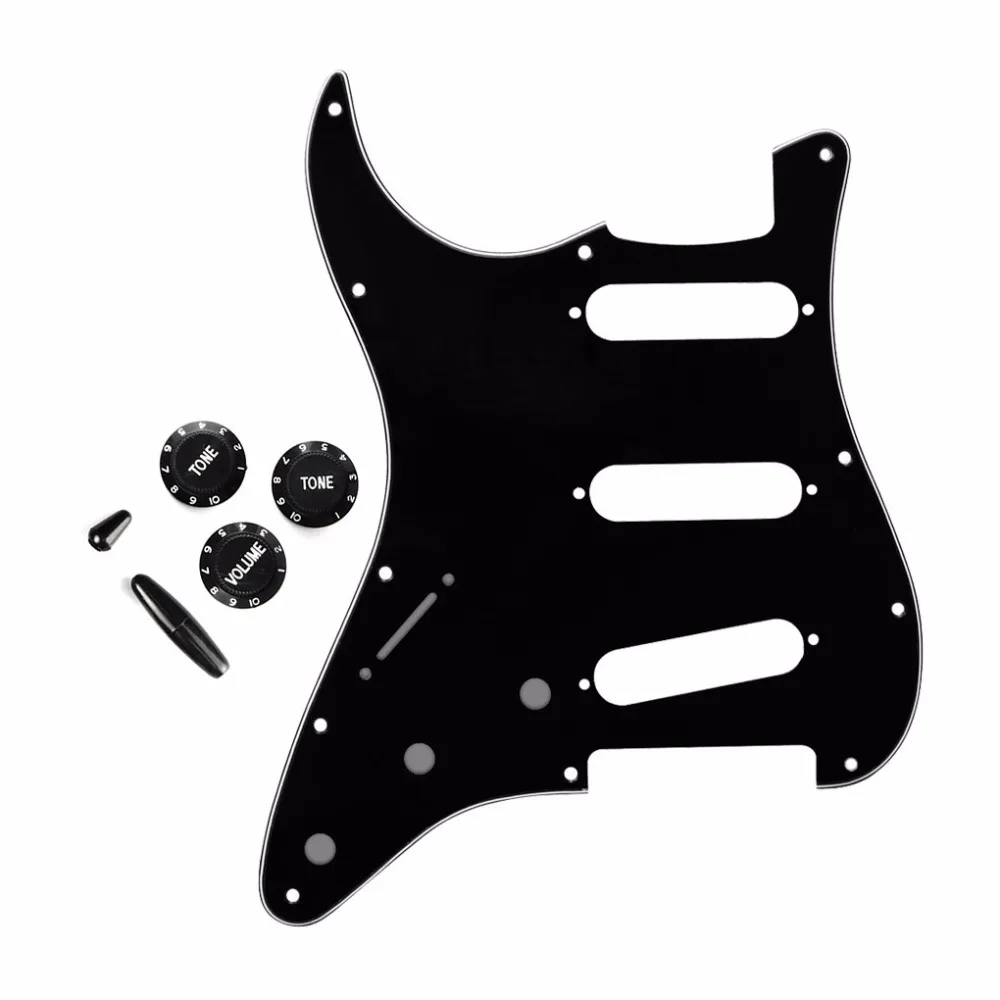 

FLEOR Set of Left Handed Guitar Pickguard Scratch Plate SSS 2T1V Guitar Knobs Switch Whammy Bar Tip for 11 Hole ST Guitar Parts