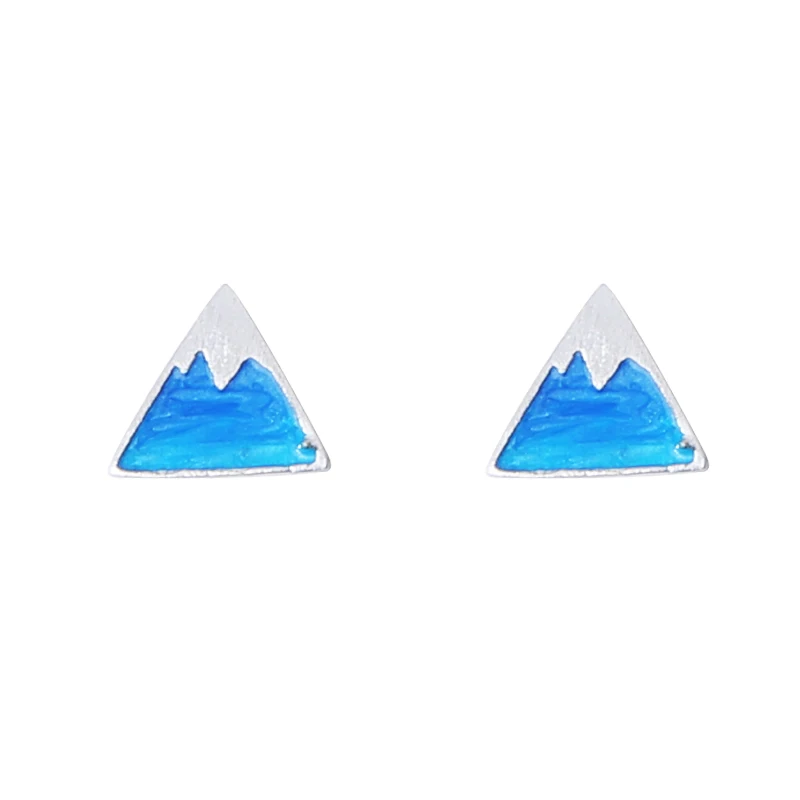 

LWONG 925 Sterling Silver Mount Fuji Triangle Stud Earrings for Women Cute Blue Stud Earring Geometrical Minimalist Small Studs