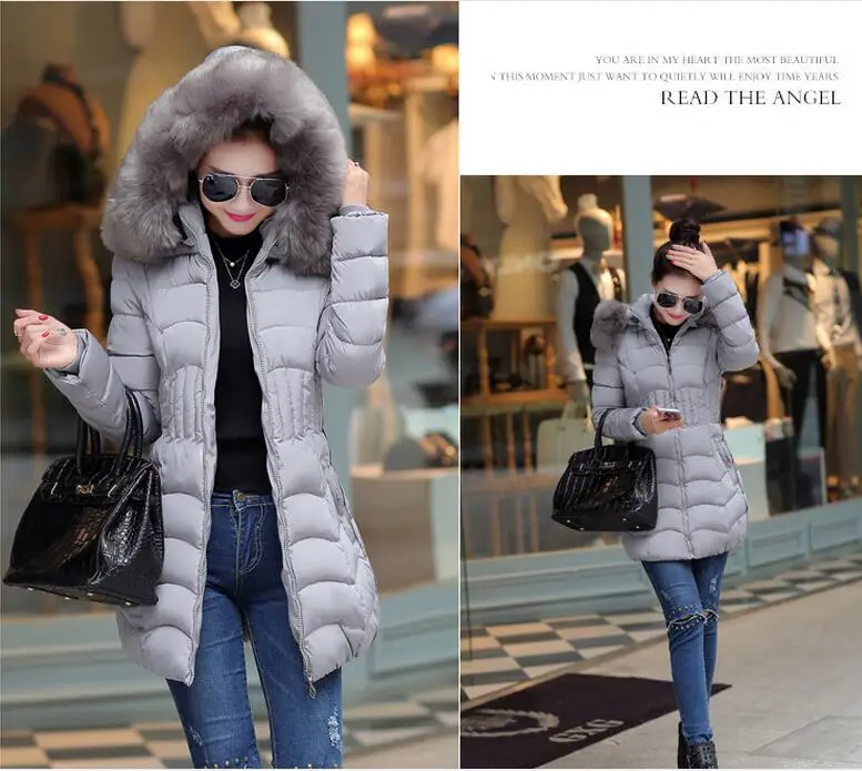 

XXXXL Women's jacket Korean Slim stylish hooded down jacket 2016 Hot autumn and winter fur collar down jacket overcoat PL027