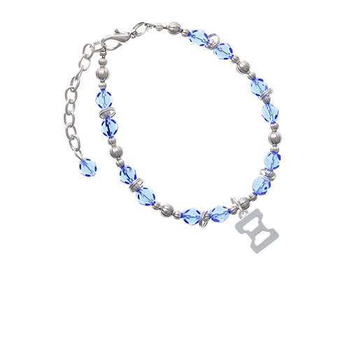 Silvertone Large Greek Letter - Xi - Light Blue Beaded Bracelet