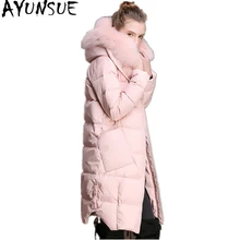 AYUNSUE, женский длинный пуховик, теплое зимнее пальто, женские куртки, большой натуральный Лисий мех, воротник, парка, jaqueta feminina inverno 83298