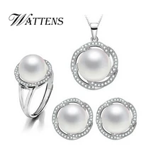 WATTENS Роскошный натуральный пресноводный жемчуг серебряный ювелирный набор, жемчуг AAAA Ожерелье Подвески Серьги Кольца для женщин