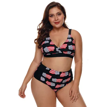 

2019 Sexy Printed Bikini Plus Size Removable Chest Pad Wire Free High Waist Triangle Split Swimsuit Two-Piece Suits Swimwear
