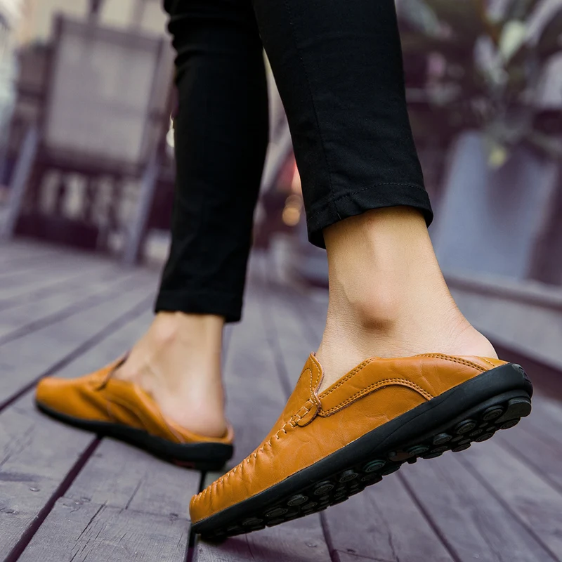 Genuine Leather Men's Loafers Shoes Slip On Lazy Casual Shoes Moccasins Men Flat Driving Shoes chaussure homme Big Size:38-47