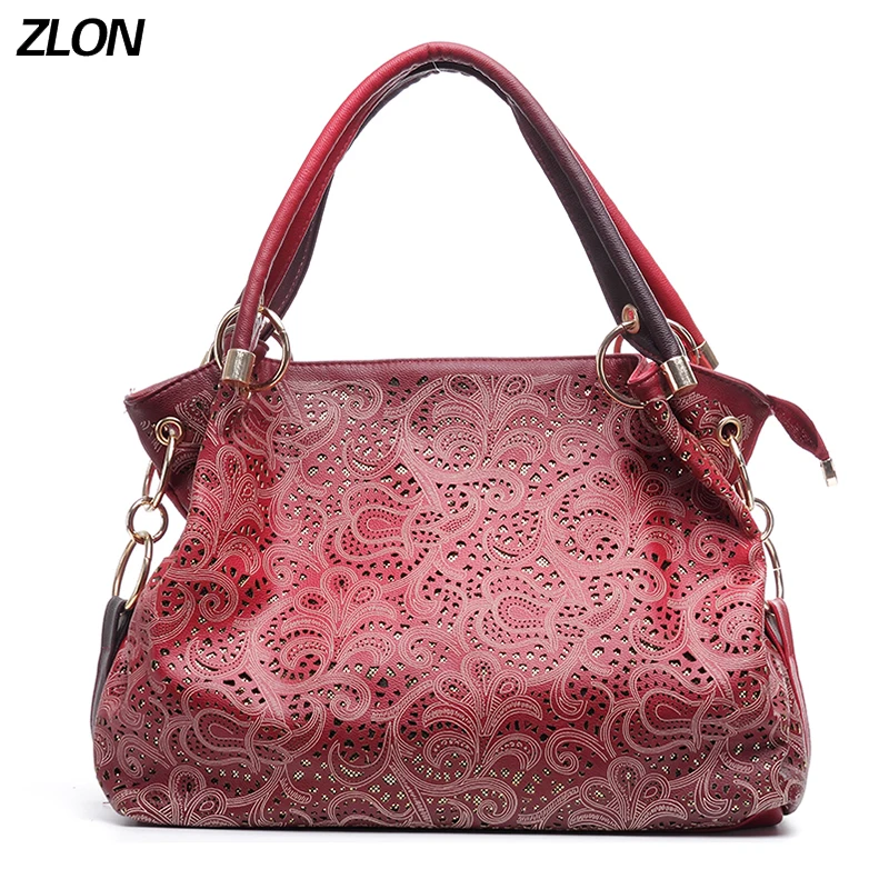 ZLON NEW Fashion Women Bag Hollow Out Ombre Handbag Floral Print