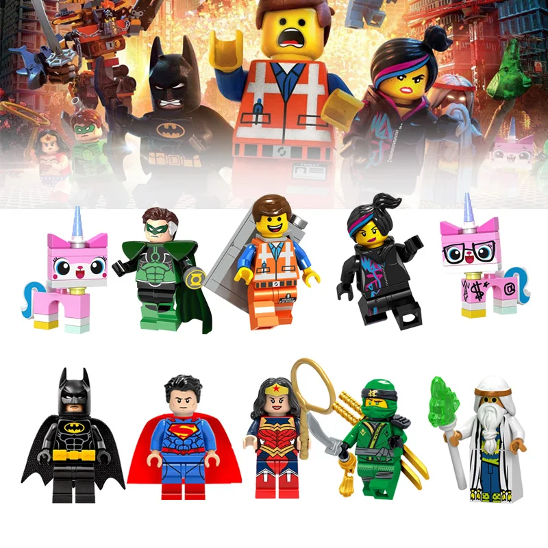 

2019 NEW Legoings Movie 2 Figures Emmet LUCY Wyldstyle Batman Vitruvius Lord Unikitty Legoe Minifigured Building Block Kids Toys