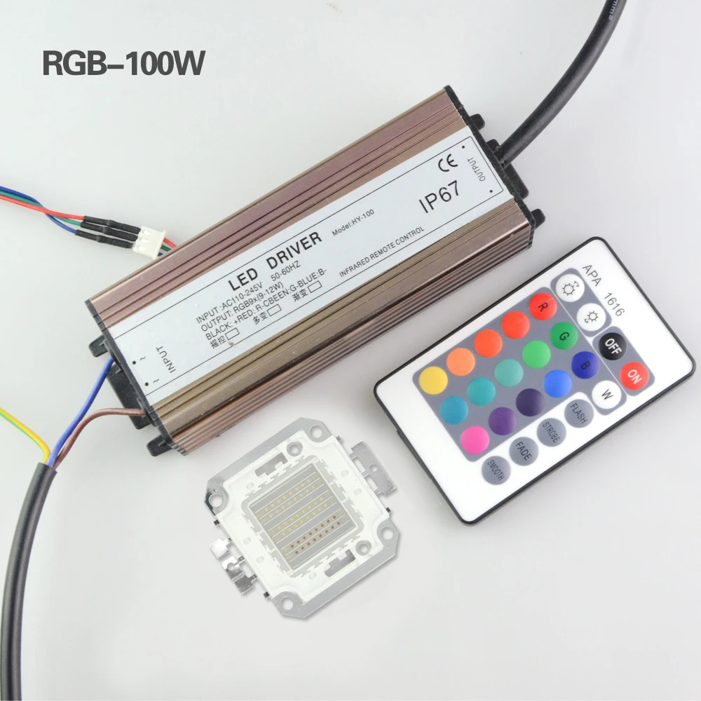 

10W 20W 30W 50W 100W Full Watt RGB COB LED Lamp Chips With LED Driver Remote Controller For Flood Light Lawn Lighting 1Set