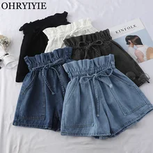 OHRYIYIE повседневные летние женские джинсовые шорты Новое поступление шорты с высокой эластичной талией черные синие белые женские джинсовые шорты ST079