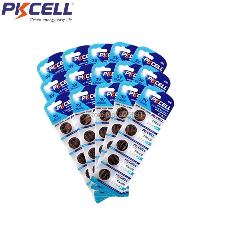 

150Pcs 30Cards PKCELL CR2032 Battery CR2032 Button Cell Batteries DL2032 KCR2032 5004LC ECR2032 3V Lithium Button Battery
