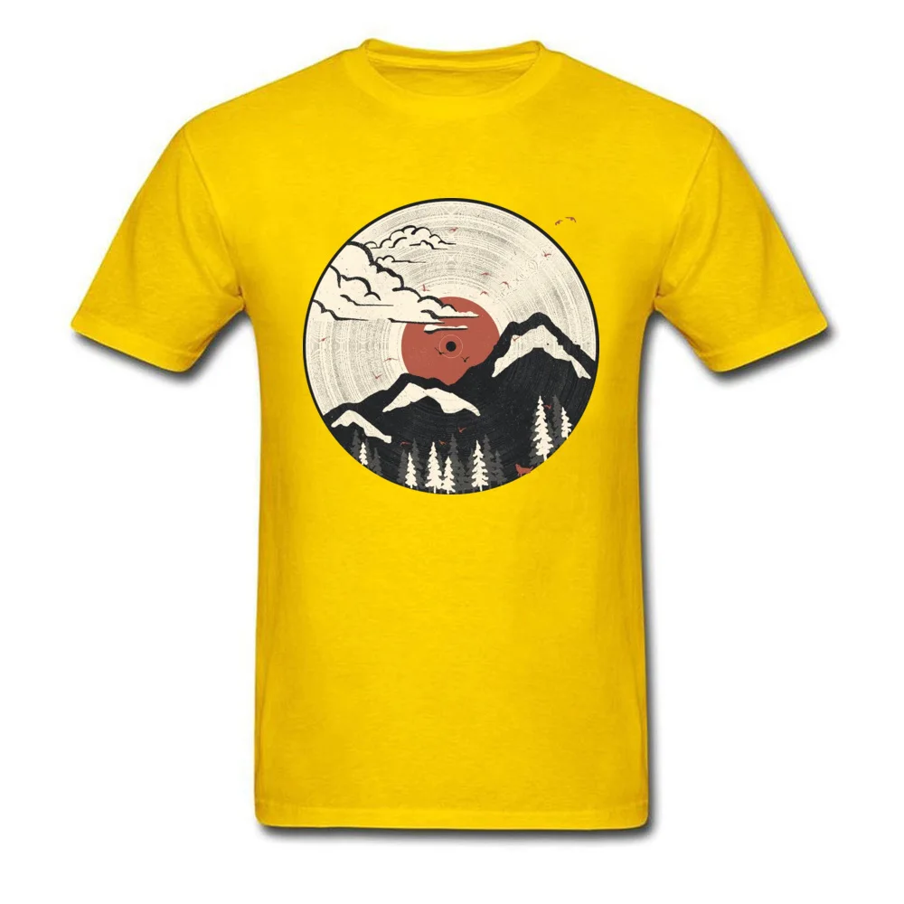 Normal Vinyl-Disc- Short Sleeve Summer Autumn Tops Tees 2018 New Fashion Round Neck 100% Cotton Fabric T Shirt Man T-Shirt Vinyl-Disc- yellow