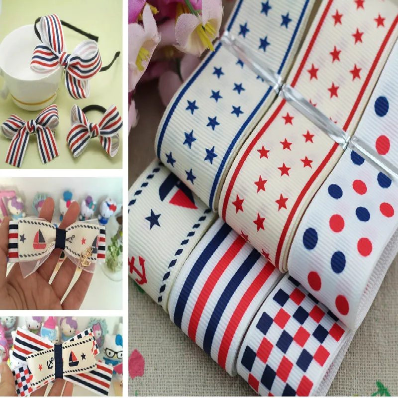 

(1 Meter) 25mm Printed Marine Design Grosgrain Satin Ribbon DIY Handmade Wedding Gift Wrap Ribbon Christmas Party Decor Supplies