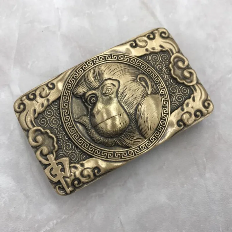 Retail New High Quality 3D Bronze Monkey Solid Brass Men's Belt Buckle