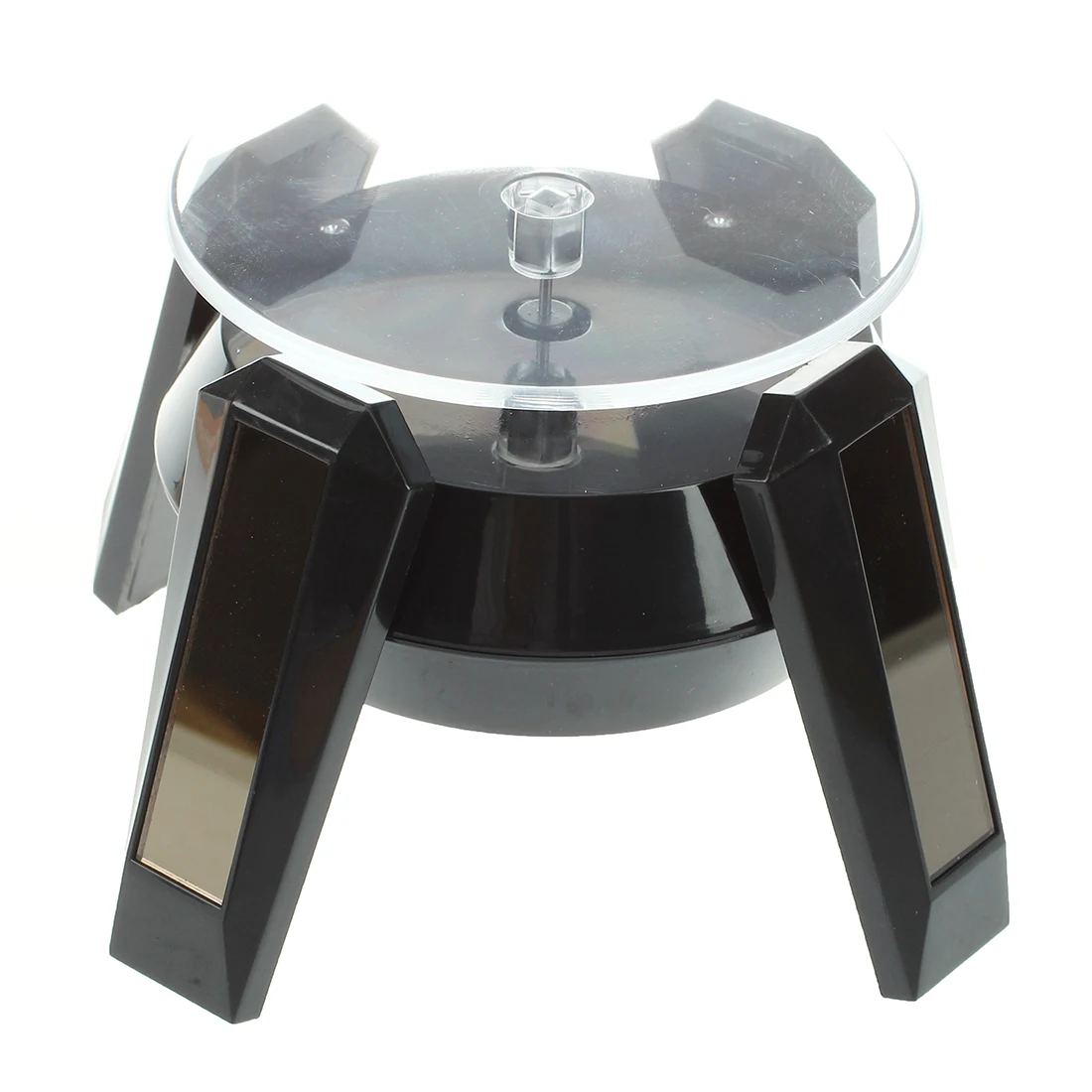 

Black Solar Powered Jewelry Phone Watch 360 angle Rotating Display Stand Turn Table with LED Light