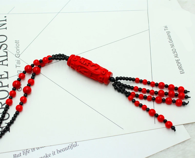 Красный киноварь резной счастливый кулон ожерелье цепь из бисера Подвески ожерелье s женские ювелирные изделия пересылка подарок - Окраска металла: sanskrit column