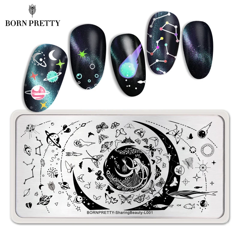 

BORN PRETTY Nail Stamping Plate Rectangle Shape Tree Moon Star Image Design Stainless Steel Nail Art Templates Tools