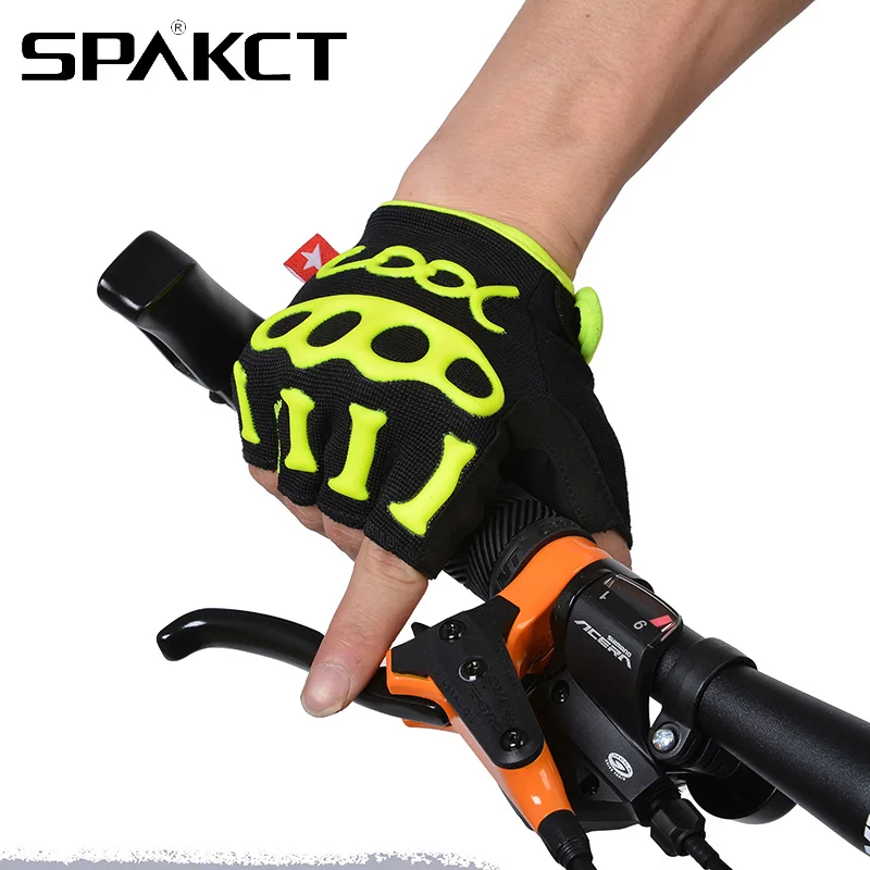 SPAKCT Дизайн черепа SRG силиконовые GEL Paded MTB BMX велосипедные перчатки половина перчатки-Skeleton Перчатки для велосипеда горного Тонкие, дышащие перчатки, 5 размеры - Цвет: Fluorescent Green