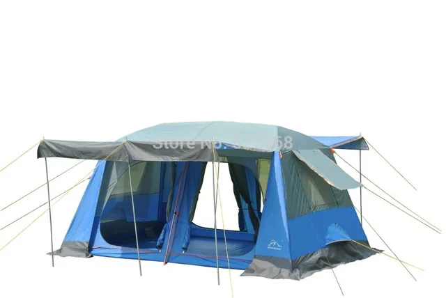 Cheap High quality two bedroom 5-10person double layer waterproof camping tent with front hall and front poles