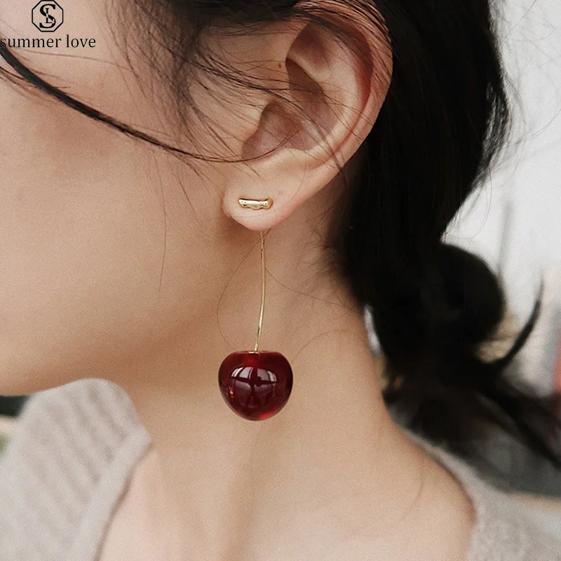 

Korean Fashion Fruit Cherry Earrings Boho Acrylic Long Drop Earrings for Women 2019 Statement Purple Cute Jewelry Accessories