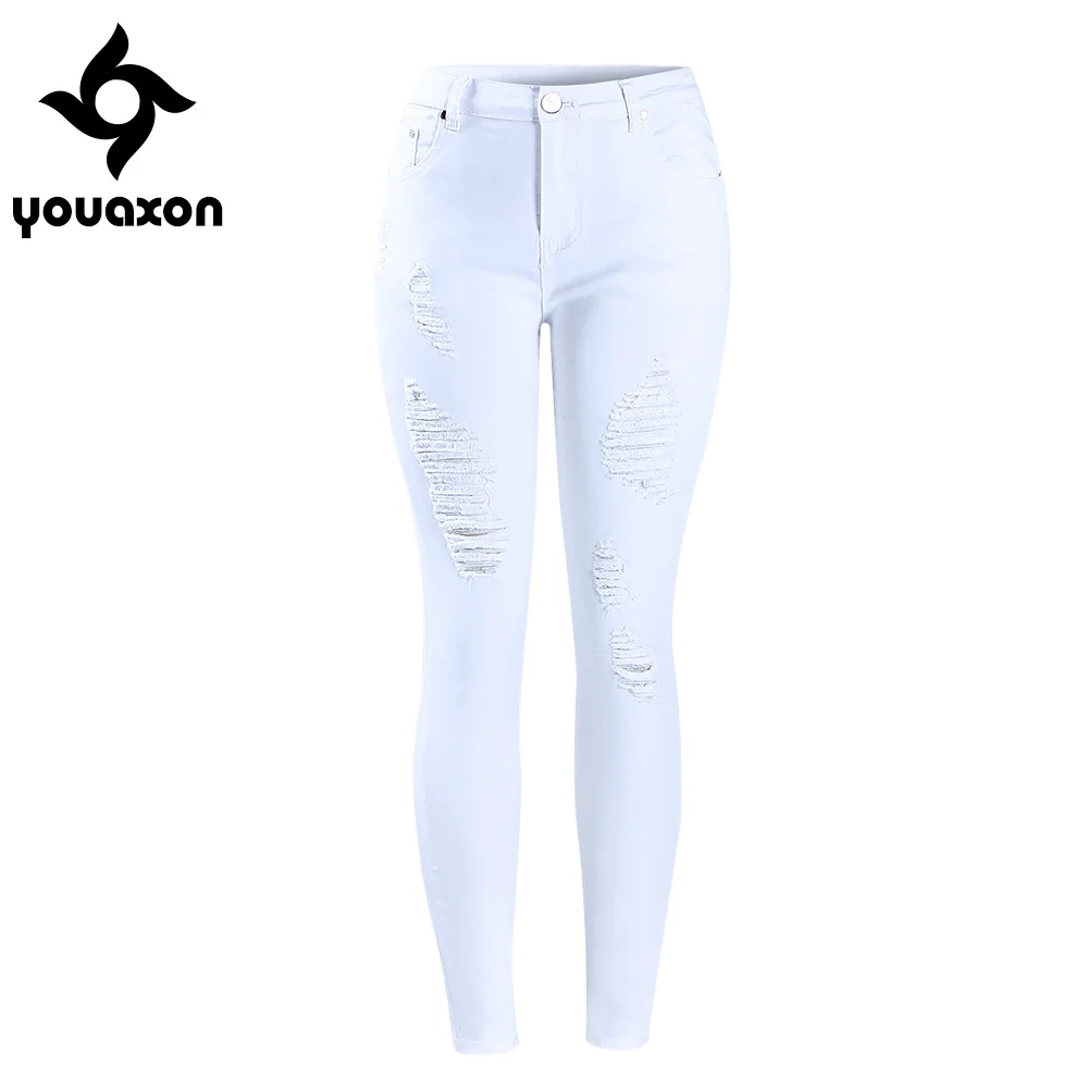 high rise white distressed jeans