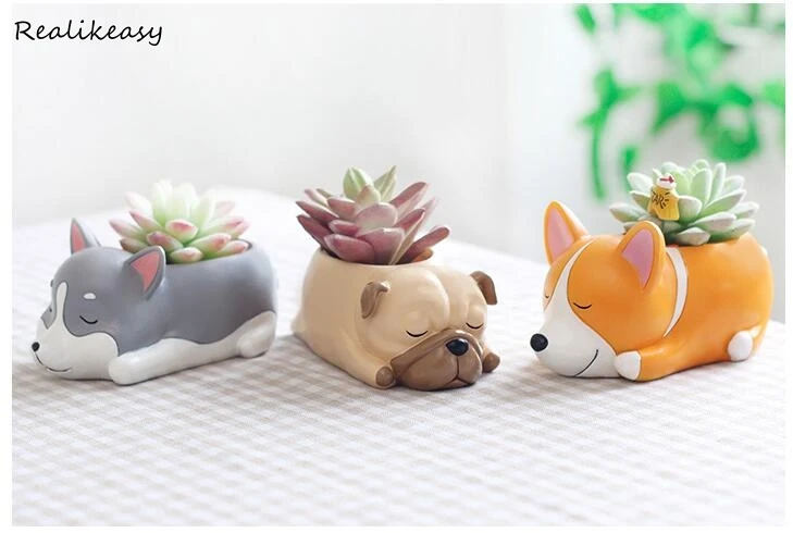 

New Cute Cartoon Succulent Planter Pot Creative Handicraft Animals Dogs Kawaii Shape Desktop Decoration Mini Flower Pots L457