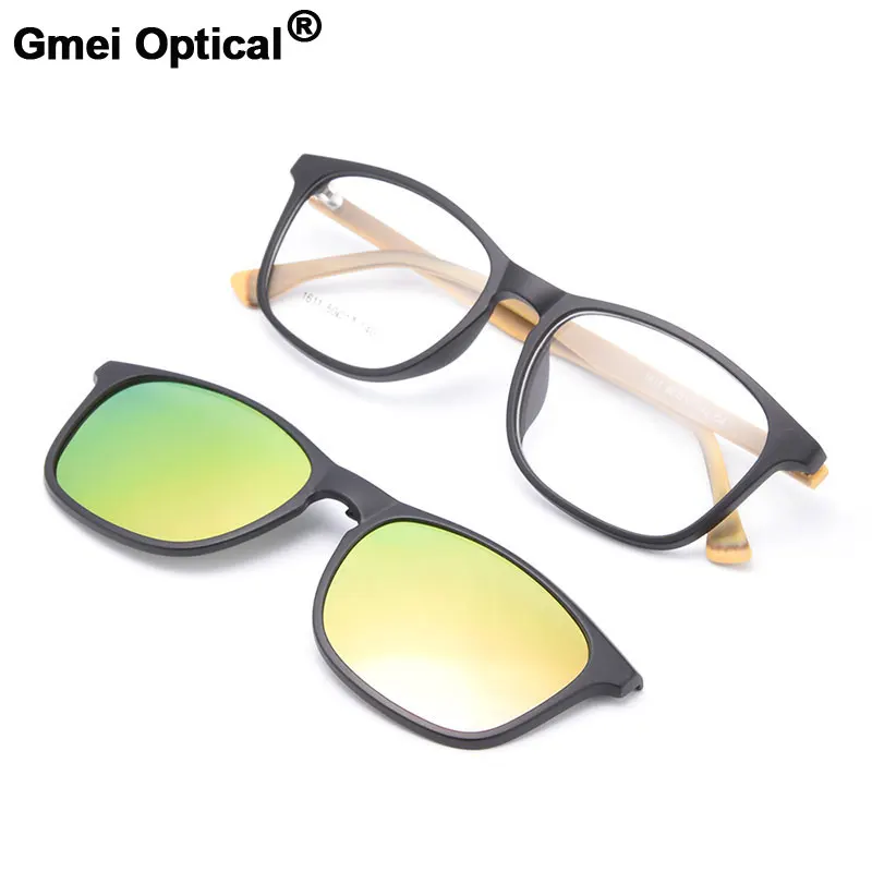 

Gmei Optical 1611 Urltra-Light TR90 Eyeglasses Frame with Polarized Clip-on Sunshades for Women and Men Eyewear