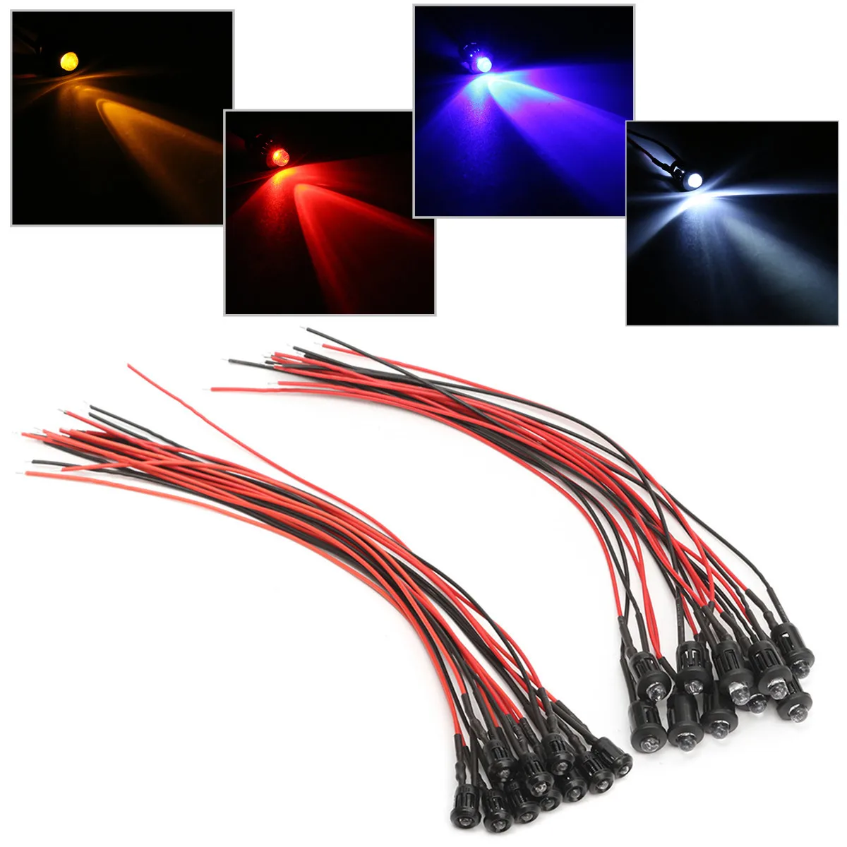

10x 3/5mm 12V Flashing Light Plastic Shell Pre-Wired LED Lights Diodes Brightless Water Clear Bulb Prominent Holders Lamp