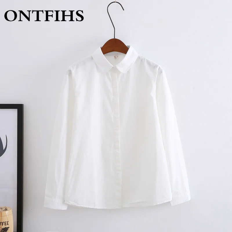 Fashion Pure Color Cotton White Women Long sleeve Shirt Contracted ...