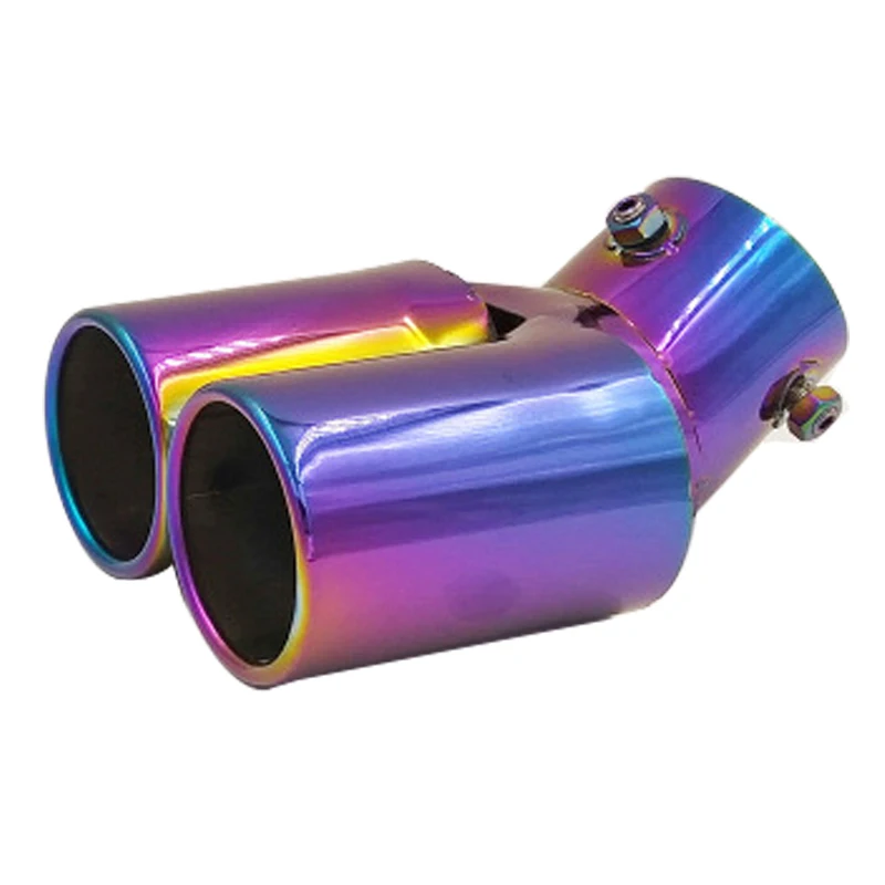 Car Auto Round Exhaust Muffler Stainless Steel Tip 1 to 2 Double Chrome