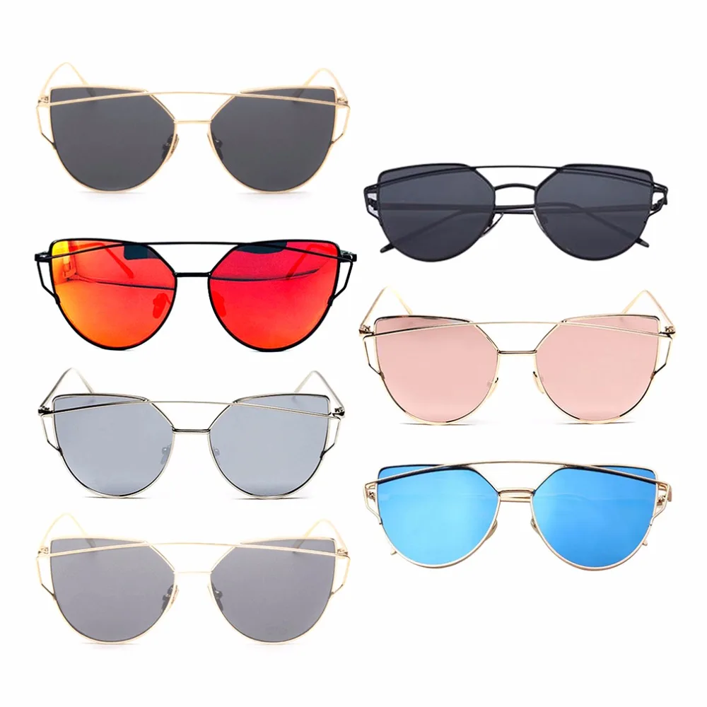 Уличные солнечные очки Светоотражающие УФ-защита солнцезащитные линзы женские кошачьи солнцезащитные очки металлические Прямая