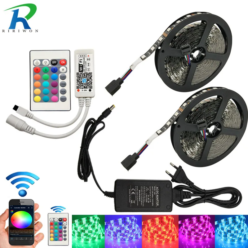 

Wifi 5050 RGB LED Strip light 10M No-Waterproof RGB strip Decor Flexible Tape Diode Ribbon DC 12V adapter New Year