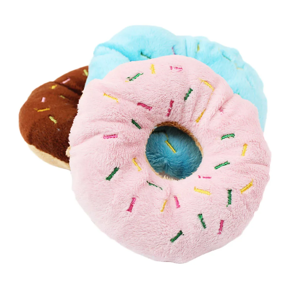 1pc 11CM Pet Dog Chew Throw Toys Cute Donuts Puppy Cat plush donut toy