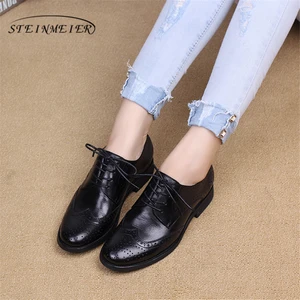 Image 5 - Yinzo Womens Flats Oxford Shoes Woman Genuine Leather Sneakers lady brogues Vintage Casual shoes for Women handmade 2020 spring