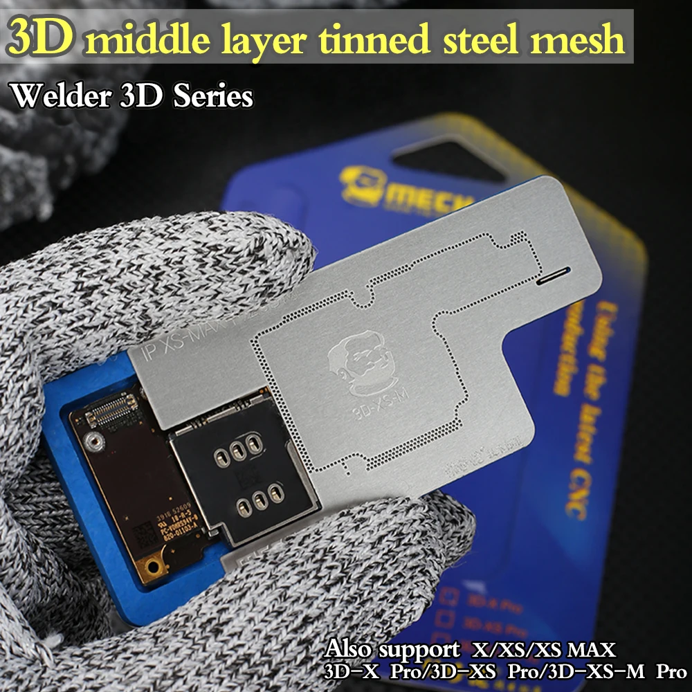 

3D BGA Reballing Stencil Kit for iPhone X Motherboard Middle Layer Planting Tin Template Reballing Plate Soldering Net