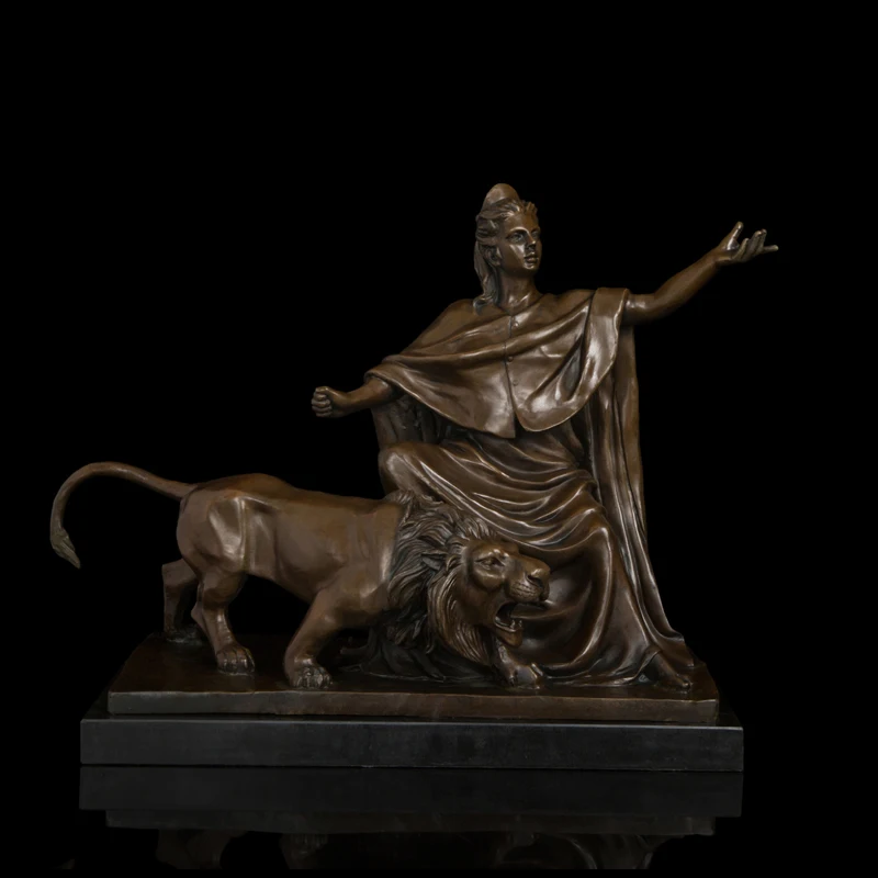 

ATLIE Bronze Classical Sculpture Vintage Art Woman and Tiger Bronze Statues The Majestic Queen Brass Figurine Business Gift